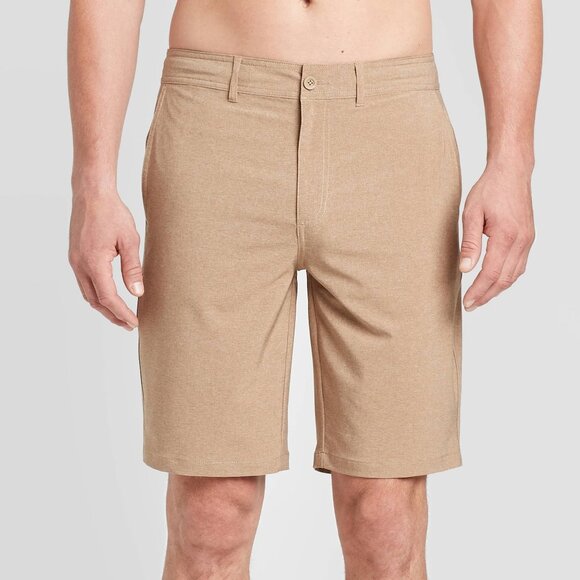 NWT Goodfellow Hybrid Swim Shorts Mens 32 Light Taupe 10.5" Inseam Swim Surf - Picture 1 of 9